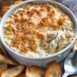 Chicken Alfredo Dip with Garlic Bread Chips