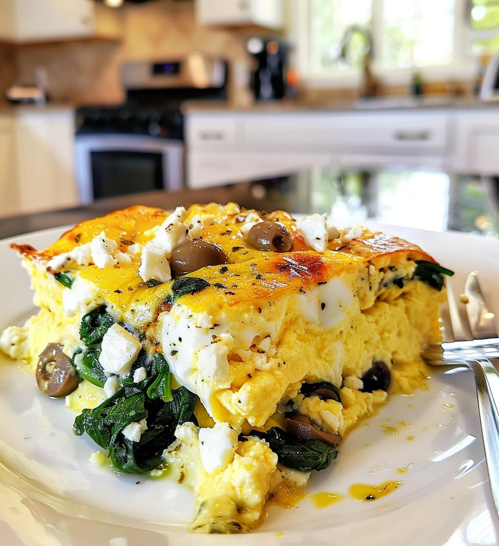 Greek Egg Casserole (Feta, Olives, Spinach)