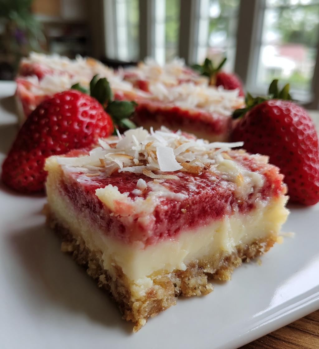 strawberry coconut cheesecake bars vegan - detail 1