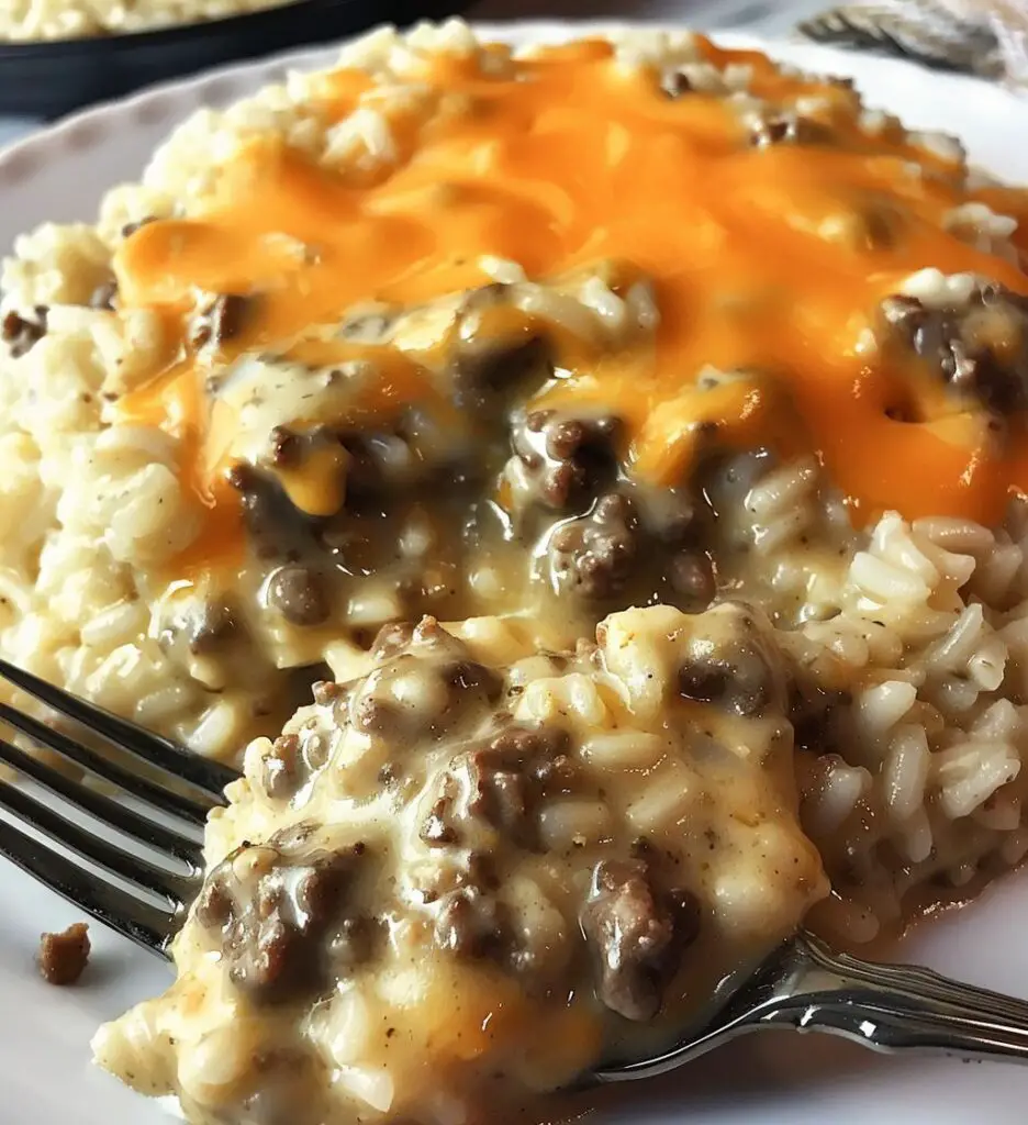 Creamy Garlic Butter Beef and Cheddar Rice Delight