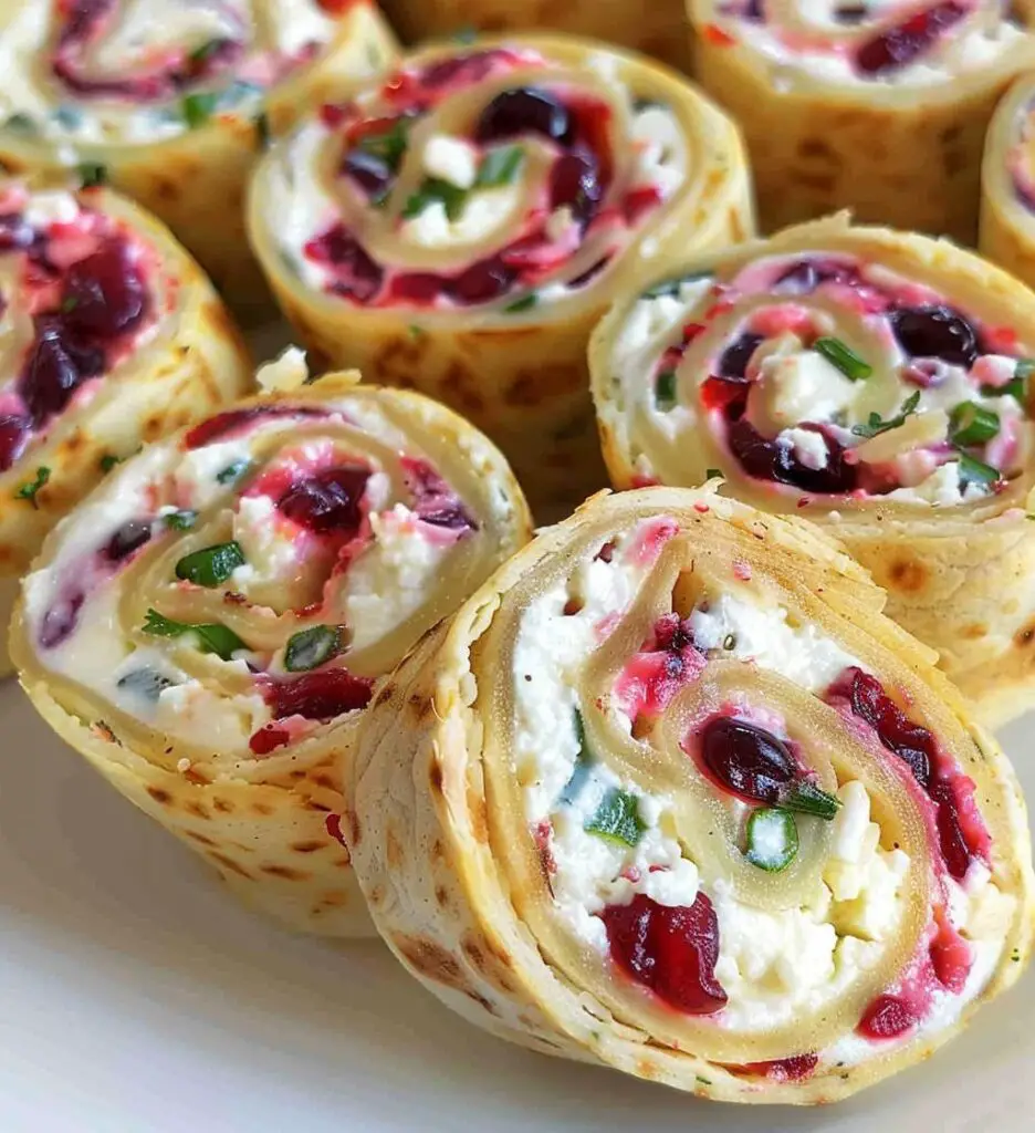 Festive Cranberry Feta Pinwheels with Cream Cheese