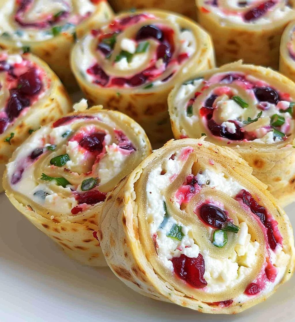 Festive Cranberry Feta Pinwheels with Cream Cheese