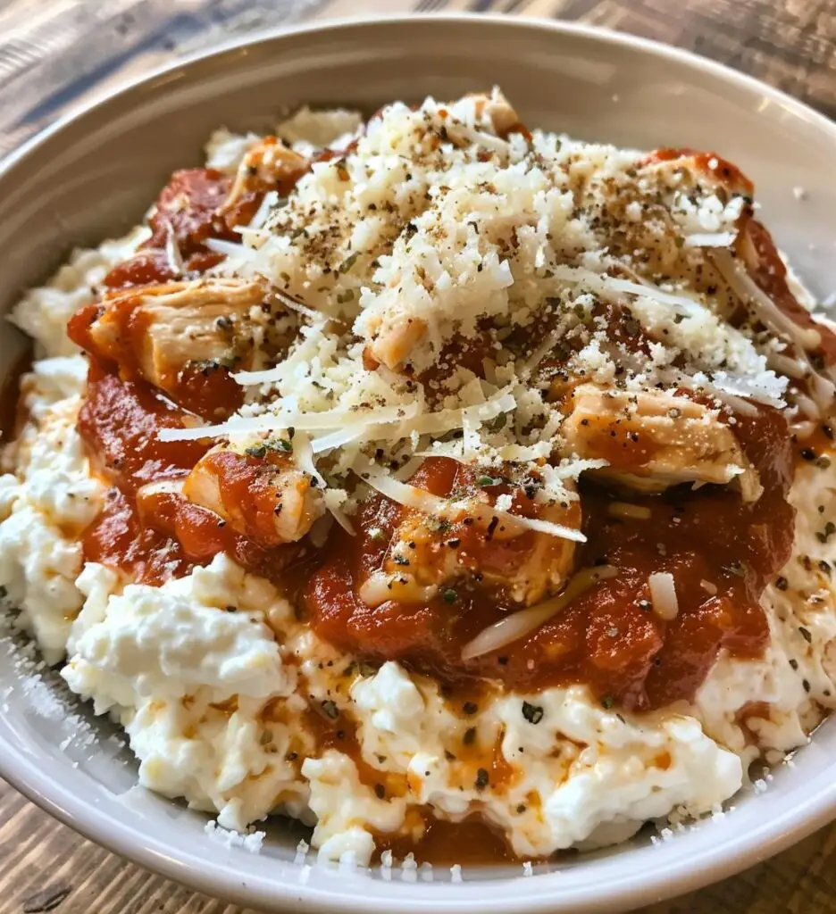 High Protein Chicken Parm Cottage Cheese Bowl