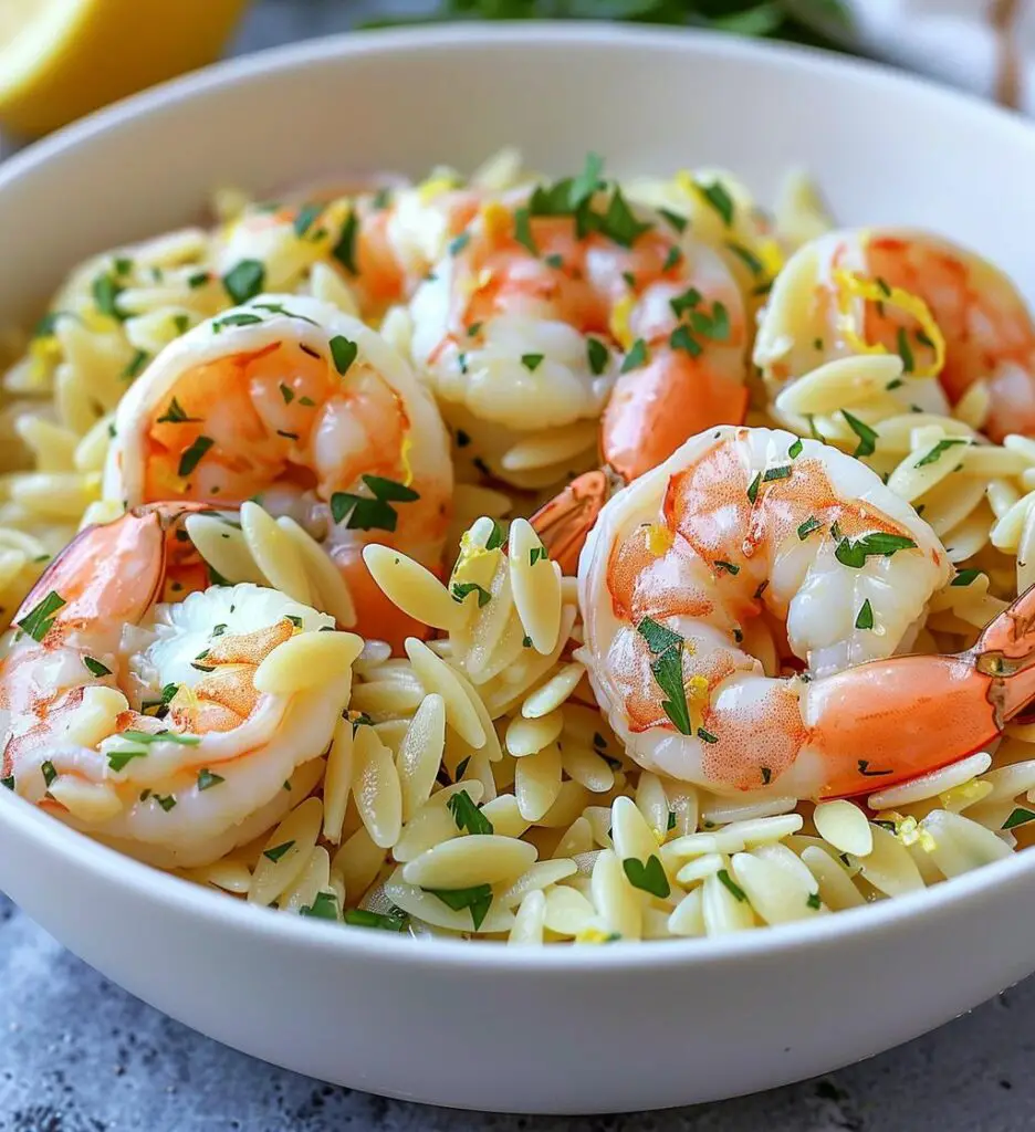 Shrimp Orzo In Lemon Garlic Sauce