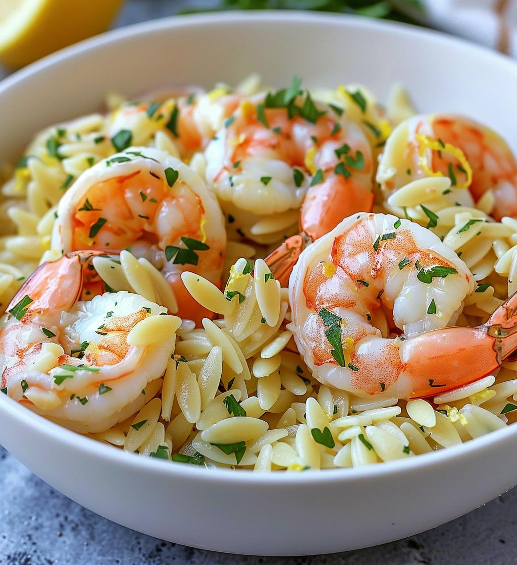 Shrimp Orzo In Lemon Garlic Sauce