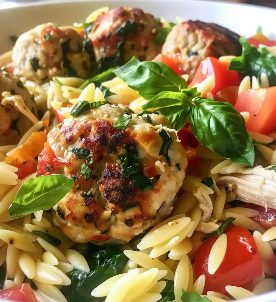 Tuscan Chicken Meatballs and Orzo